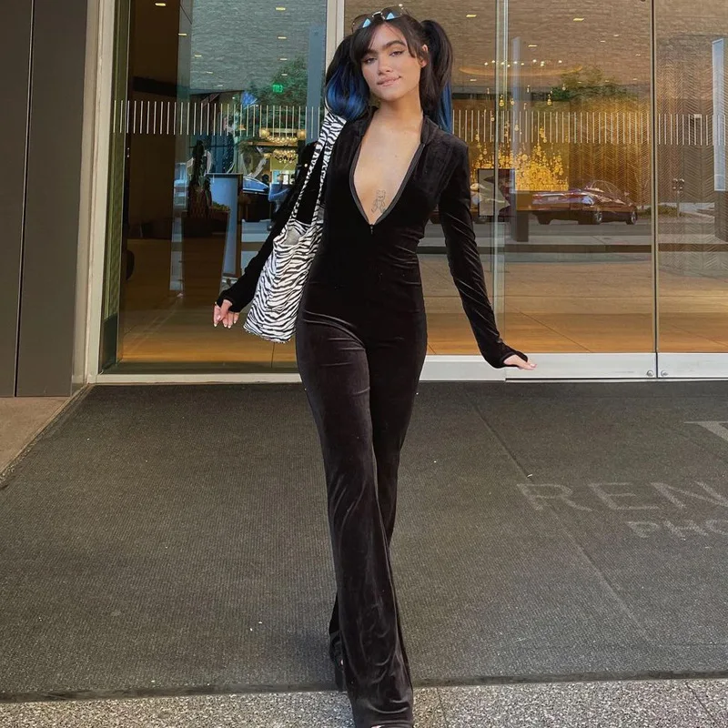Ootddress Black Corduroy Bodycon Hooded Jumpsuit Women Autumn New Long Sleeve V-Neck Outfits Female Overalls Fitness 2025 New 13 Ootddress Black Corduroy Bodycon Hooded Jumpsuit Women Autumn New Long Sleeve V-Neck Outfits Female Overalls Fitness 2025 New