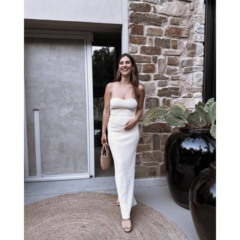 Ootddress Backless Slim Fashion Maxi Dress Knit Women Off-Shoulder High Waist Solid Elegant Party Dress Knitwear Female Sexy Dress