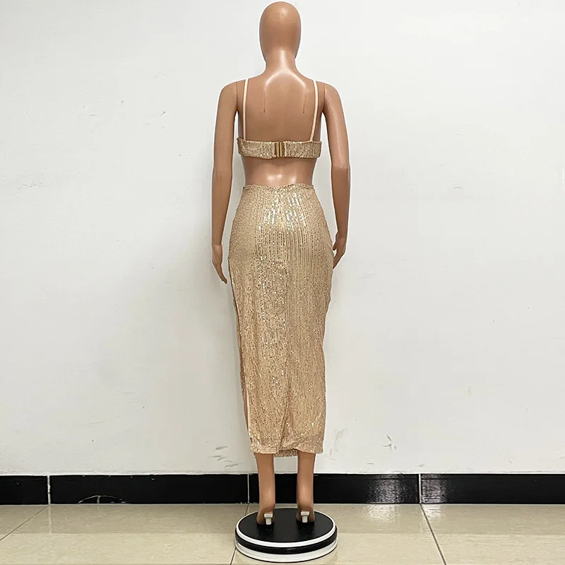 Sexy Hollow High Waist Slit Evening Dress Fashion Sequined Backless Sleeveless Elegant Party Dresses Solid Long Graduation Dress 140 undefined