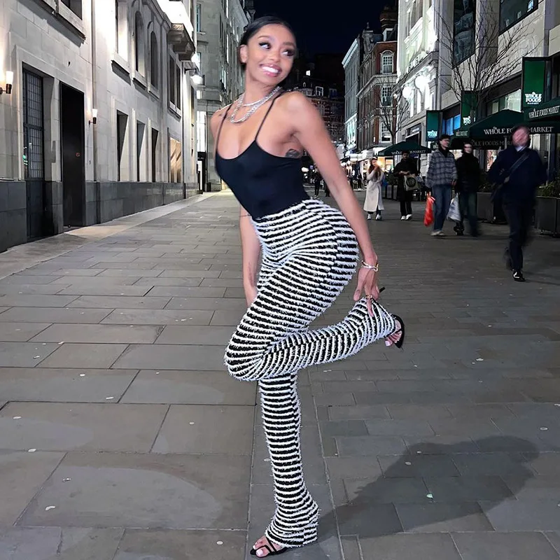 Ootddress New Stacked Leggings Pants Ladies Casual Contrast Color Black And White Sweatpants Y2k Streetwear Hem Flare Women's Pants
