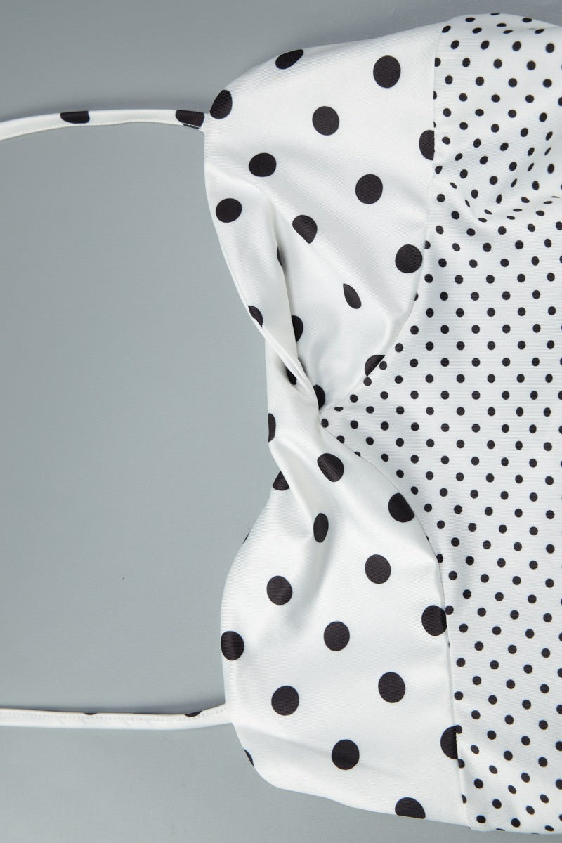 Sweetheart Halter Knot Bodice Mixed Scale Polka Dot Maxi Dress
