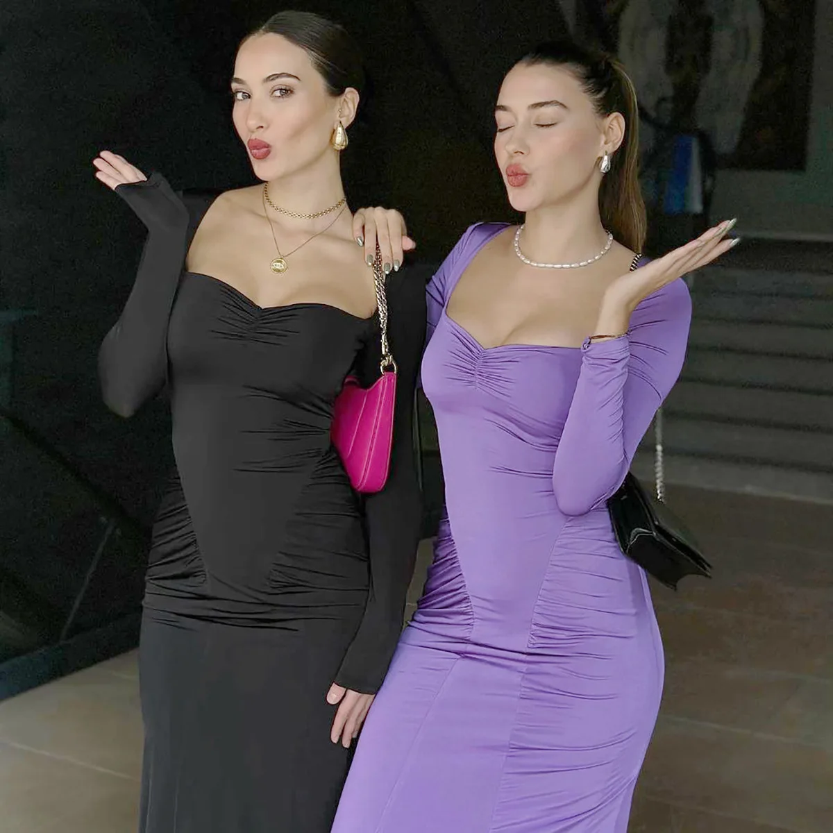 2025 Elegant Long Sleeve Party Dresses Sexy High Waist Slim Fit Women's Evening Dress Fashion Solid Color Pleated Long Dresses 9 2025 Elegant Long Sleeve Party Dresses Sexy High Waist Slim Fit Women's Evening Dress Fashion Solid Color Pleated Long Dresses