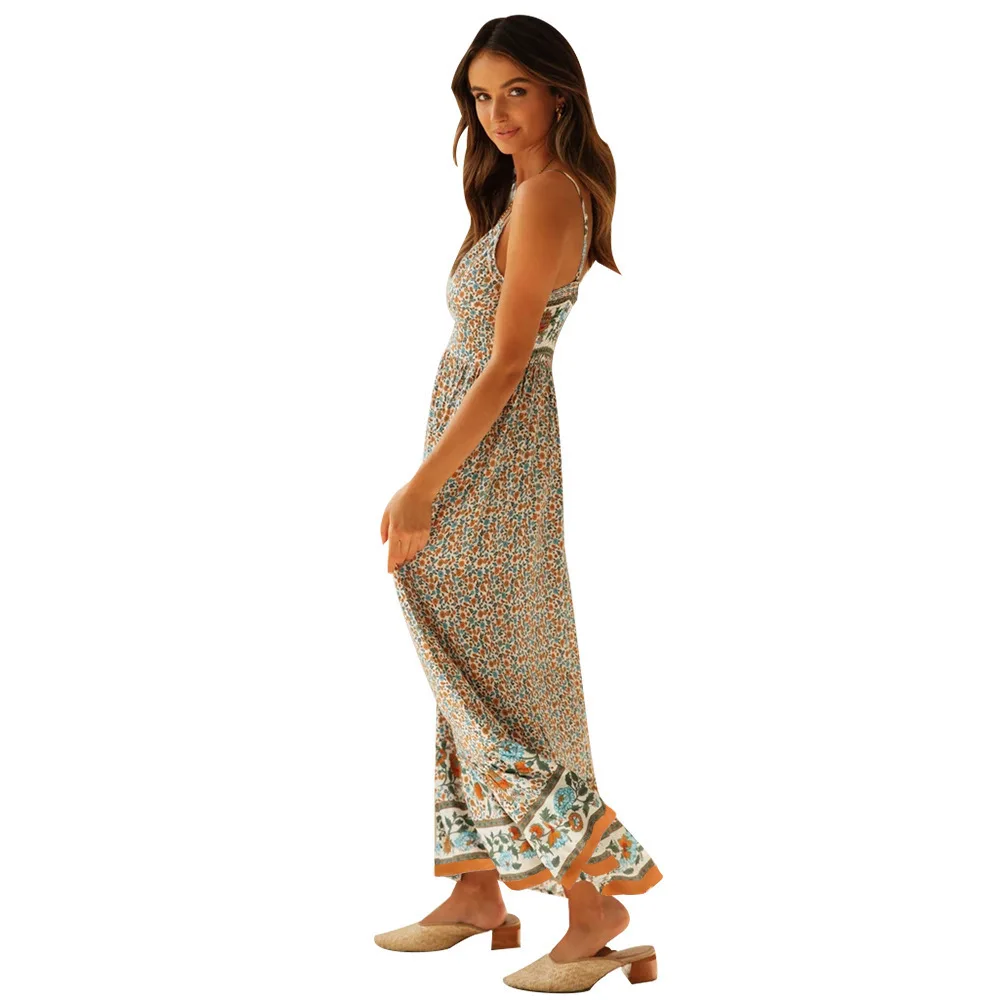Bohemian Floral Spaghetti Strap Dresses Women Sexy V-neck Backless Casual Beach Vacation Long Dress Female Vestidos Summer New 36 undefined