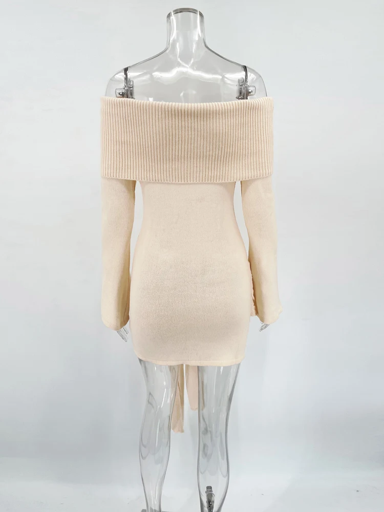 Ootddress Knit Sweater Lace-Up Mini Dress Female Off-Shoulder Slim Patchwork Loose Twist Ribbed Knitwear Dress Women's Party Dress 6 Ootddress Knit Sweater Lace-Up Mini Dress Female Off-Shoulder Slim Patchwork Loose Twist Ribbed Knitwear Dress Women's Party Dress