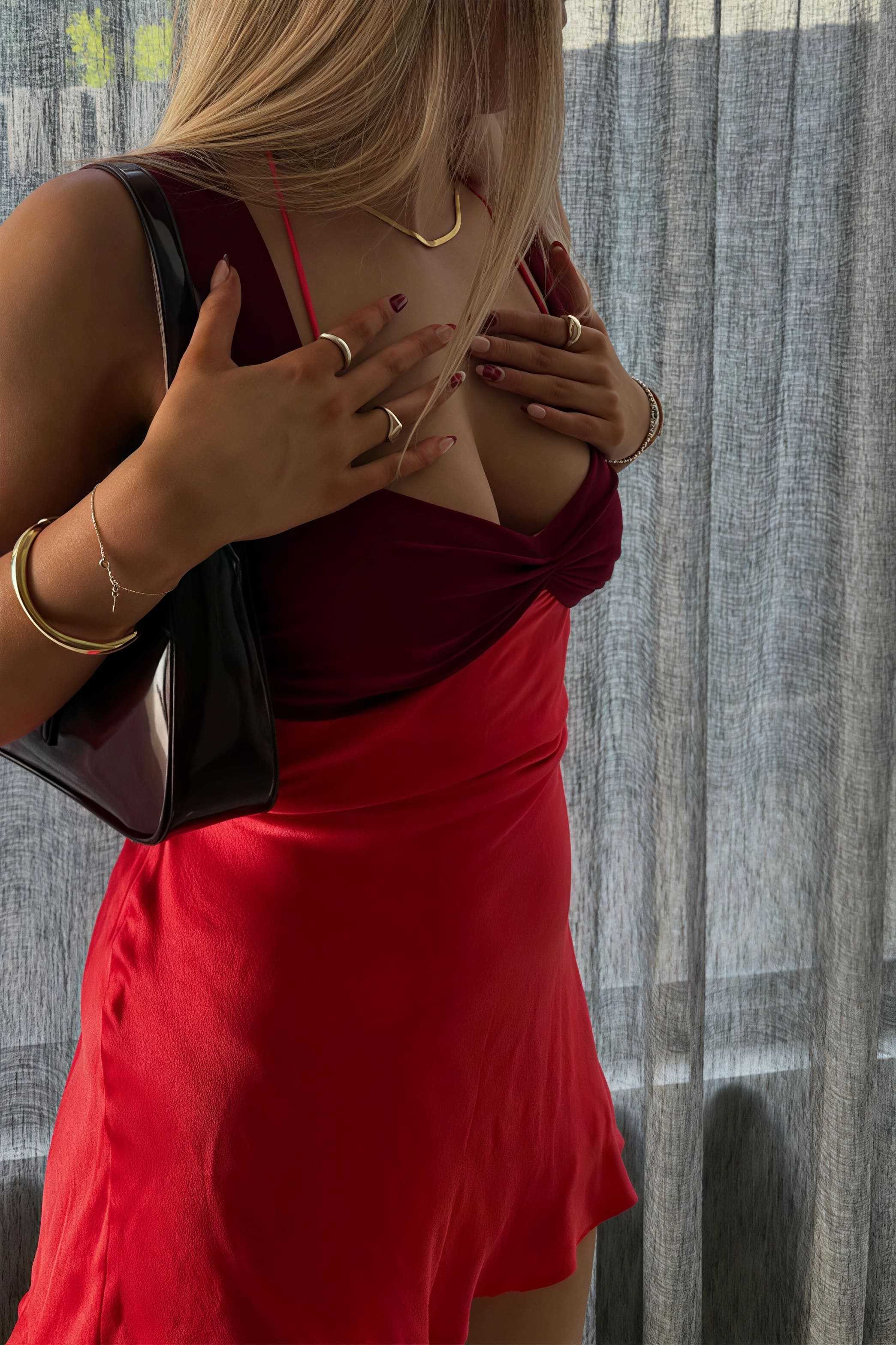 Gathered Bust Satin Panel Spaghetti Strap Cami Mini Dress