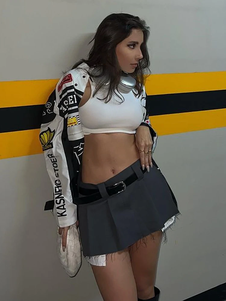 Ootddress Y2K Skirts Women Cotton Low Waist Pleated Mini Skirts 2025 Summer Harajuku Streetwear Pocket With Belts Micro Skirt