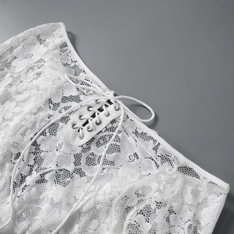 Fantoye Sexy See Through Lace Women Dress White Off Shoulder Flare Sleeve Dress Female Spring Slim Elegant Party Streetwear 2025