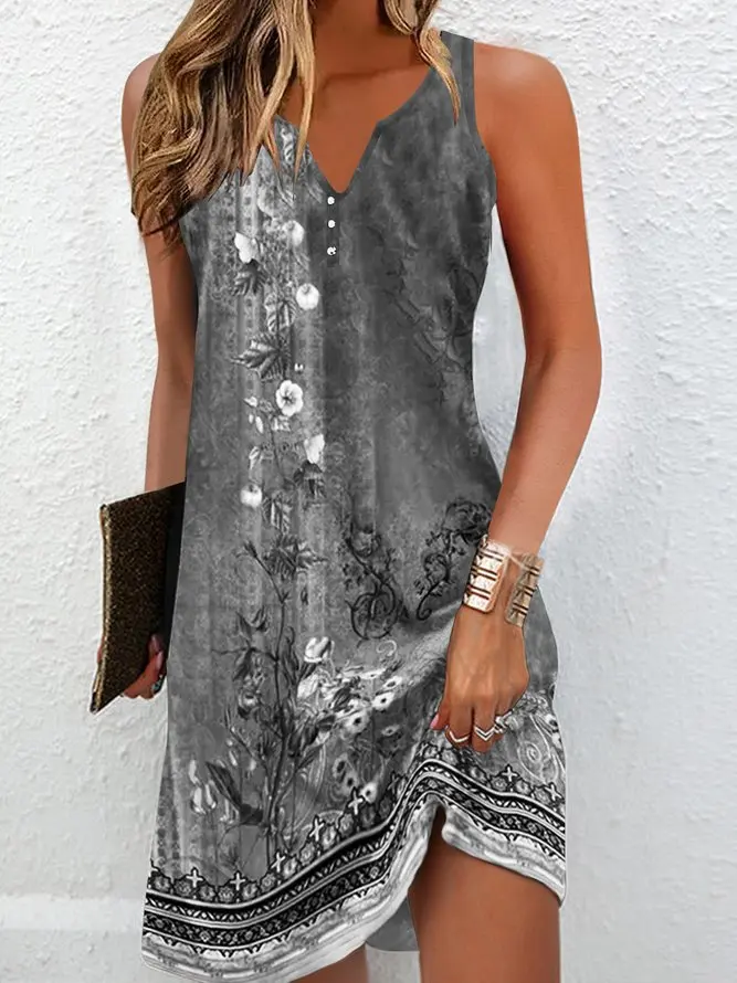 Vintage Flower Print Mini Dresses Women Summer New Fashion Casual V-neck A-line Sleeveless Dress Vestido Lady Commuting Clothing 16 Vintage Flower Print Mini Dresses Women Summer New Fashion Casual V-neck A-line Sleeveless Dress Vestido Lady Commuting Clothing