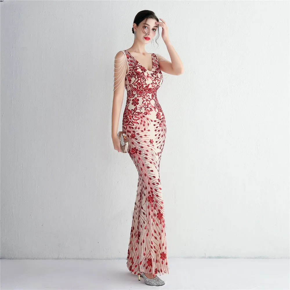 Sexy V-neck Sleeveless Dress with Stones and Crystals Fashion Sequins Tassel Elegant Women Party Dresses High Waisted Long Dress 21 103A0884.jpg