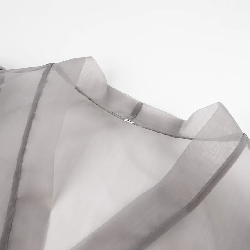 Ootddress Sheer Mesh Cover Up Beach Women Loose Long Sleeve V Neck Lace Shirts Ladies 2025 Summer Sexy See Through Bandage Cover-up