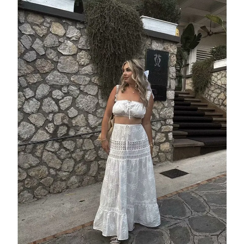Ootddress Women‘s Casual 2 Piece Sets Bandage Sleeveless Crop Top See Through Lace Up A Line Maxi Dress Holiday Party Lady Outfits 19 undefined