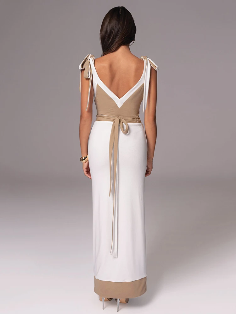 首图4.jpg Sexy Sleeveless Deep V Tight Bobysuit Top Skirt Two-piece Set Women Patchwork Elegant Party Autumn Winter New Set 2025