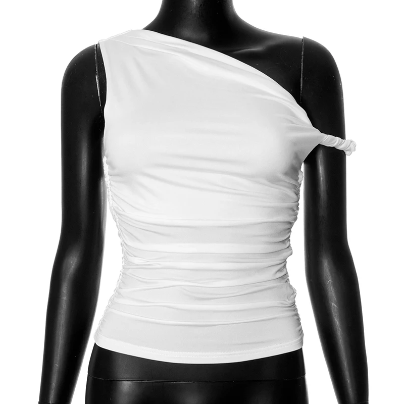Simple Basic Casual Summer Tank Top Sleeveless Solid Color Off Shoulder Side Ruched Crop Tops Vestidos Spring Women T S - Sleeveless Solid Color Off Shoulder Crop Top