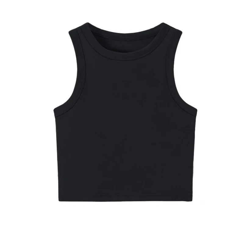 Women Solid O Neck Ribbed Sleeveless Tank Top Camisole Women Summer Basic Elastic Black Crop Top Ladies