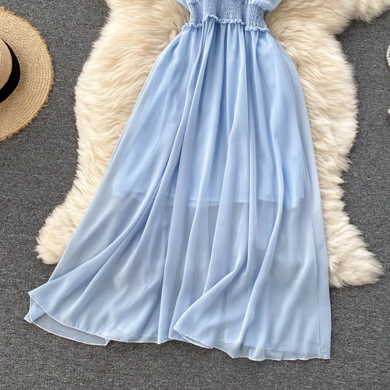 Women Chiffon Beach Dress Sexy Double Layer Ruffled Off The Shoulder Boho Dresses Ladies Sweet Slash Neck Long Dress 30 Women Chiffon Beach Dress Sexy Double Layer Ruffled Off The Shoulder Boho Dresses Ladies Sweet Slash Neck Long Dress