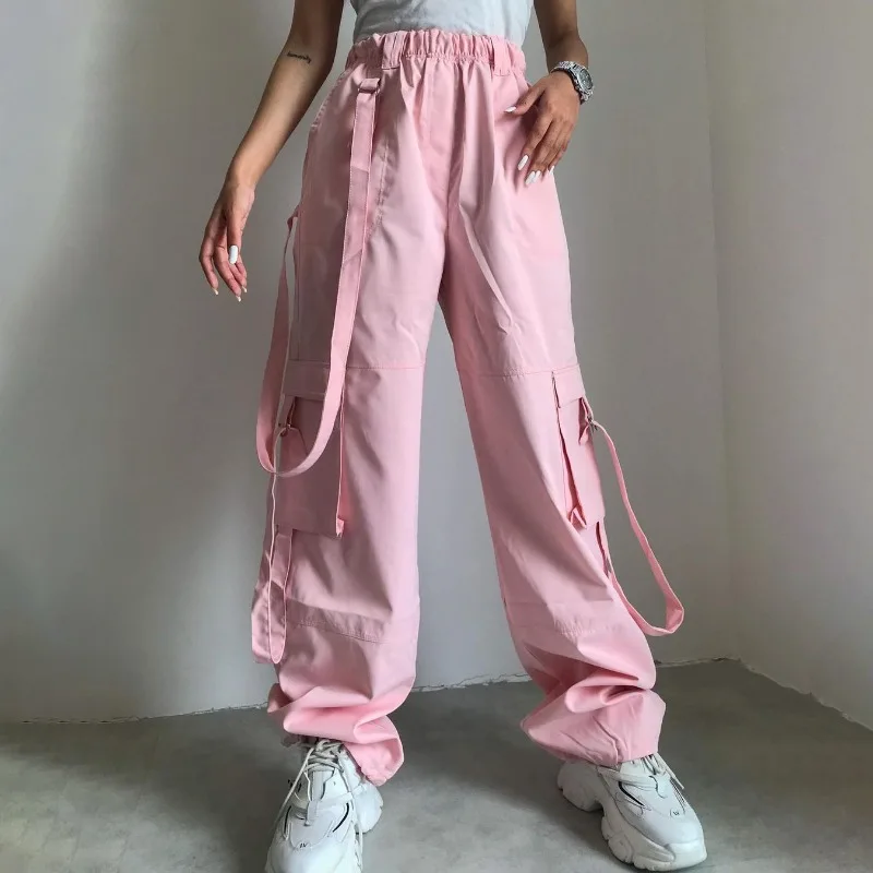 Ootddress High Waist Cargo Pants Women Pocket Loose Pink Fashion Baggy Sweatwear Female 2025 Autumn Winter Casual Sweatpants Woman