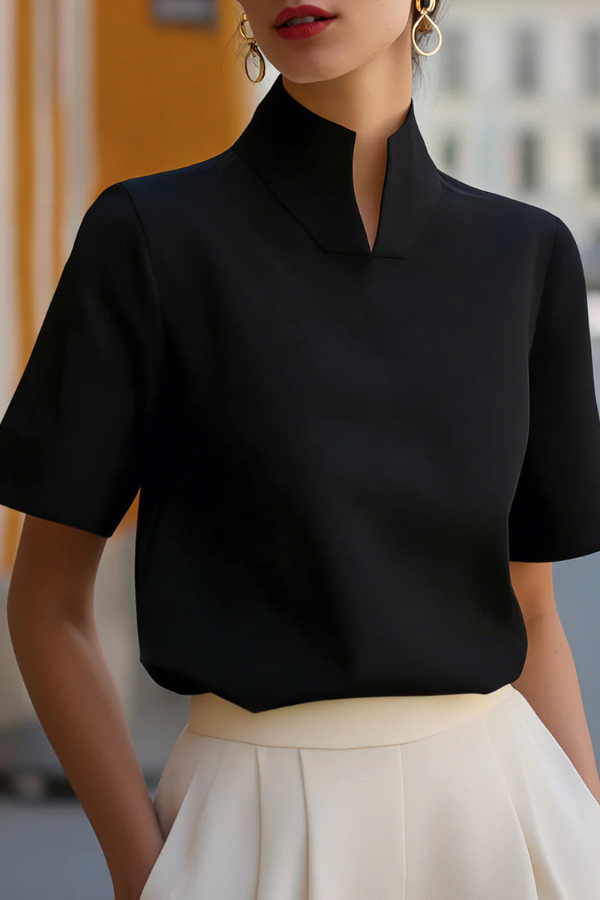 Stylish Stand-up Collar Short-sleeved Casual Chinese-style Shirt