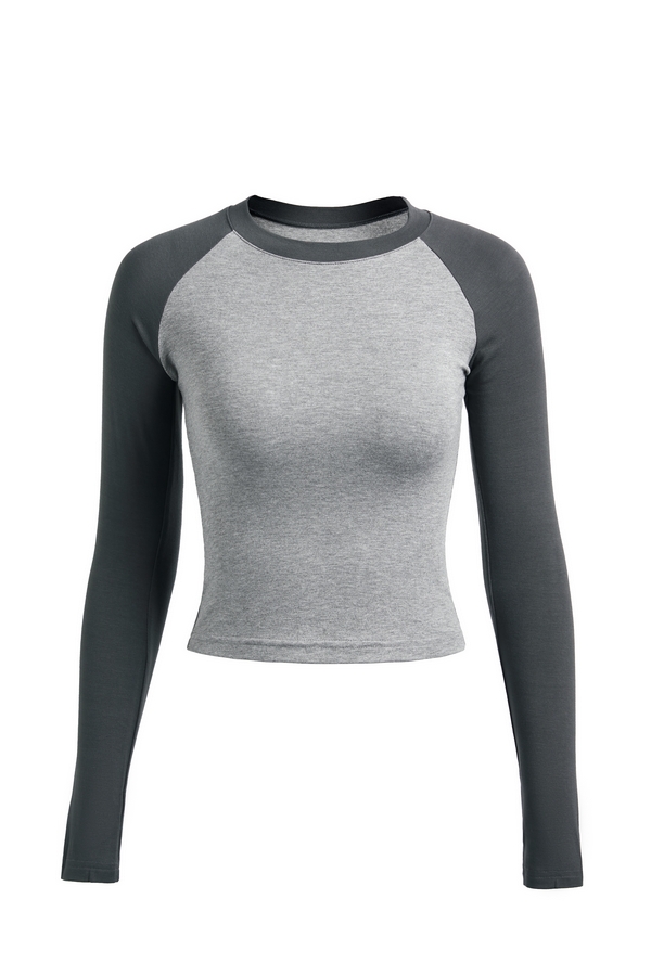Raglan Sleeve Rib Crop Top