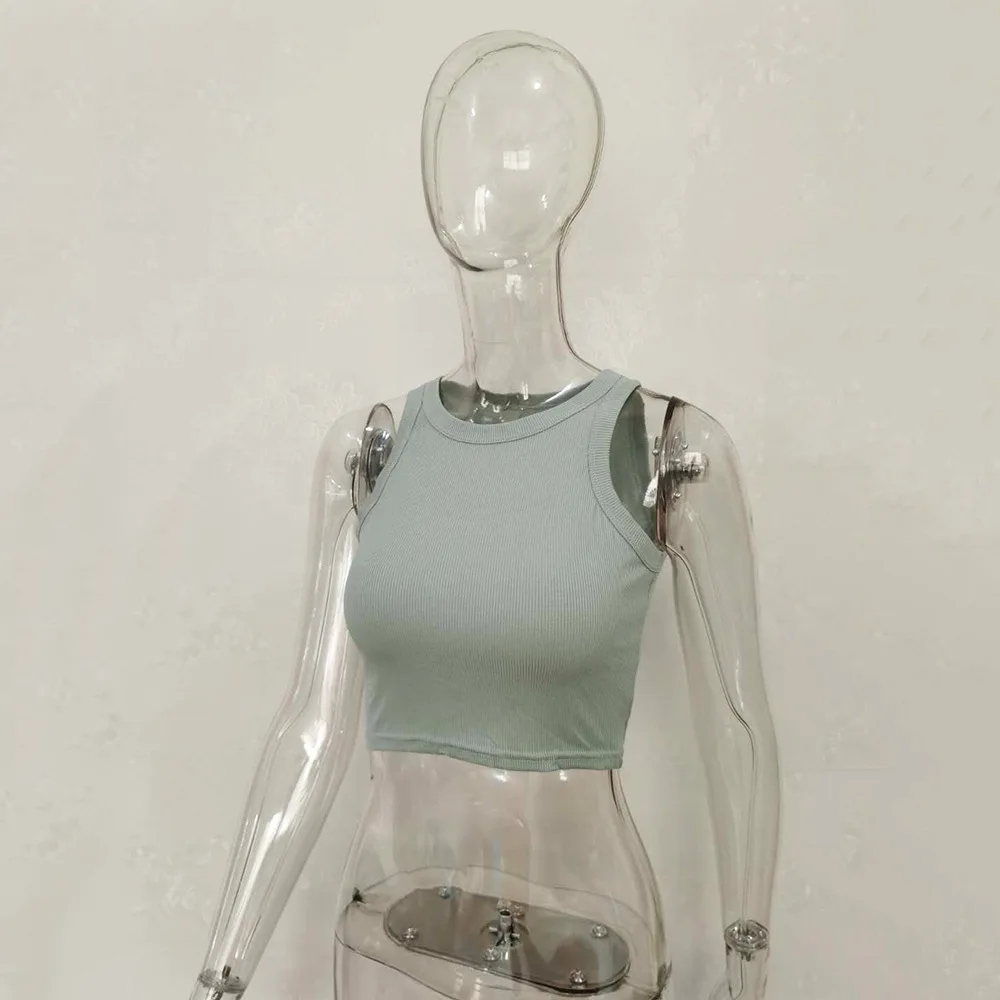 Ootddress Summer Cotton Sleeveless Vest For Women White Top Knit Ribbed Casual Tank Tops Female High Streetwear Cropped Top Camis