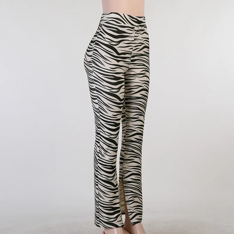 Ootddress Female Trousers Casual Zebra Print Straight Leg Pants Split Out Spring Women Streetwear High Waist Fashion Ladies Pants