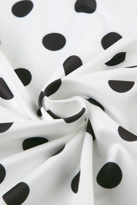 Polka Dot Halter Cowl Neck Rosette Ruffle High Split Maxi Dress