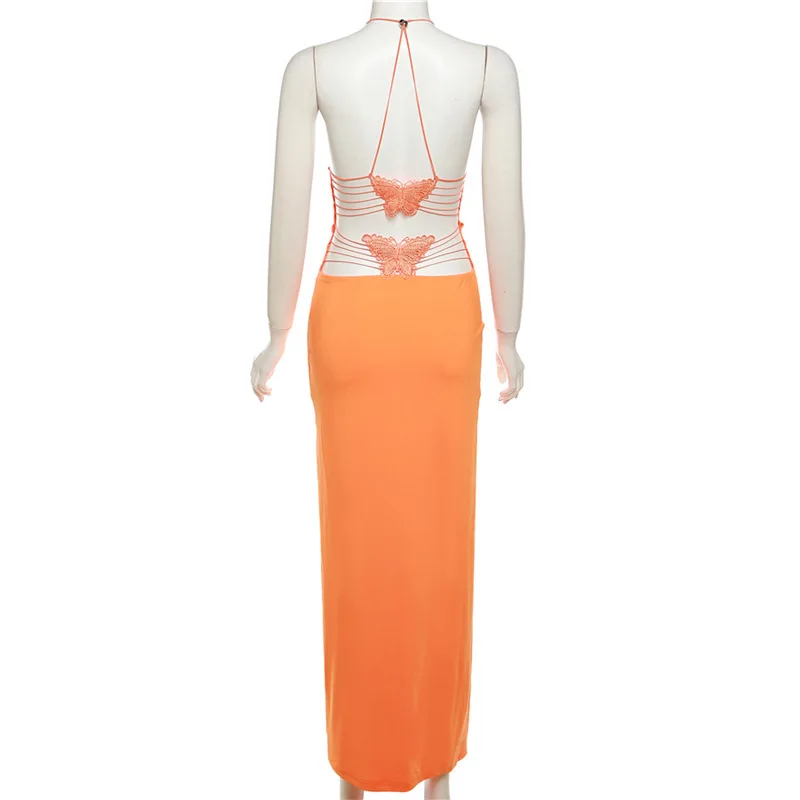 Ootddress Backless Maxi Dress For Women Slim Sexy Butterfly Bodycon Slim Sheath Dress Women's Club Deep V Neck Dresses Woman 2025