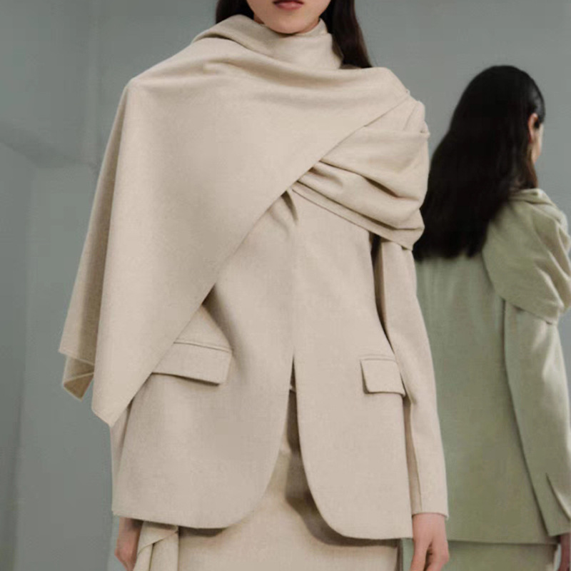 Ootddress Scarf Collar Blazer Women 2025 Autumn Winter Fashionable Slim Coat For Woman Luxury Jacket Street Casual Cardigan Femme