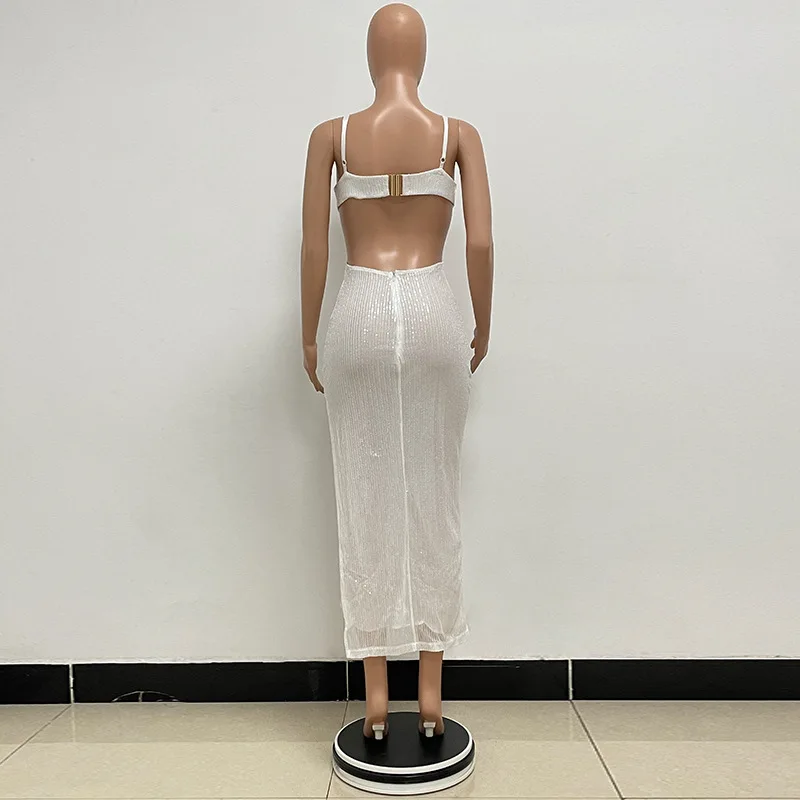 Sexy Hollow High Waist Slit Evening Dress Fashion Sequined Backless Sleeveless Elegant Party Dresses Solid Long Graduation Dress 100 Sexy Hollow High Waist Slit Evening Dress Fashion Sequined Backless Sleeveless Elegant Party Dresses Solid Long Graduation Dress