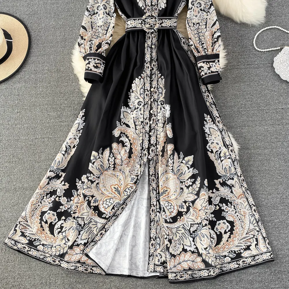 Women Vintage Long Dress Fashion Print A-line Ruffled Elegant Floral Party Dresses Ladies Long Sleeve Casual Long Robe Vestidos 23 Women Vintage Long Dress Fashion Print A-line Ruffled Elegant Floral Party Dresses Ladies Long Sleeve Casual Long Robe Vestidos