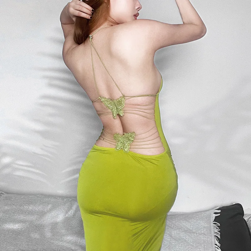Ootddress Backless Maxi Dress For Women Slim Sexy Butterfly Bodycon Slim Sheath Dress Women's Club Deep V Neck Dresses Woman 2025