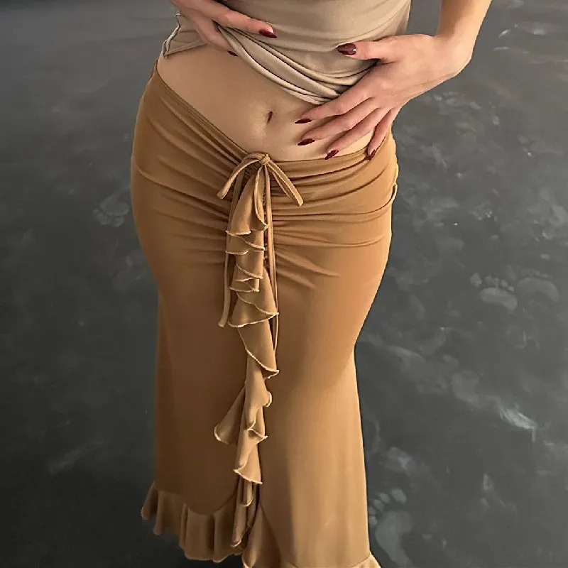 Ootddress Ruffled Fashion Tassel Skirt For Women Casual Patchwork Pleated Y2k Skirt Low Waist Lace-Up Slim Outfits Black Midi Skirt 7 Ootddress Ruffled Fashion Tassel Skirt For Women Casual Patchwork Pleated Y2k Skirt Low Waist Lace-Up Slim Outfits Black Midi Skirt