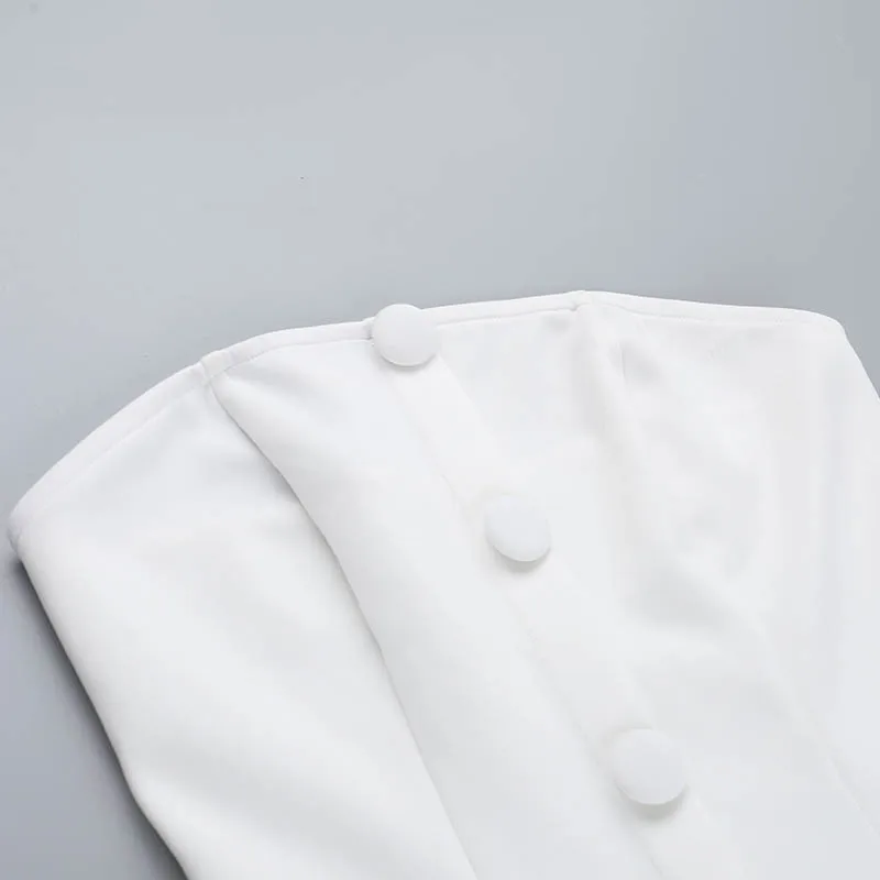 JULISSA MO Sexy Strapless Pleated Women Dress White Single Breasted High Waist Dress Female Summer Skinny Elegant Party Clubwear