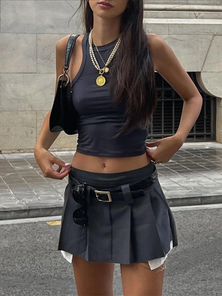 Ootddress Y2K Skirts Women Cotton Low Waist Pleated Mini Skirts 2025 Summer Harajuku Streetwear Pocket With Belts Micro Skirt