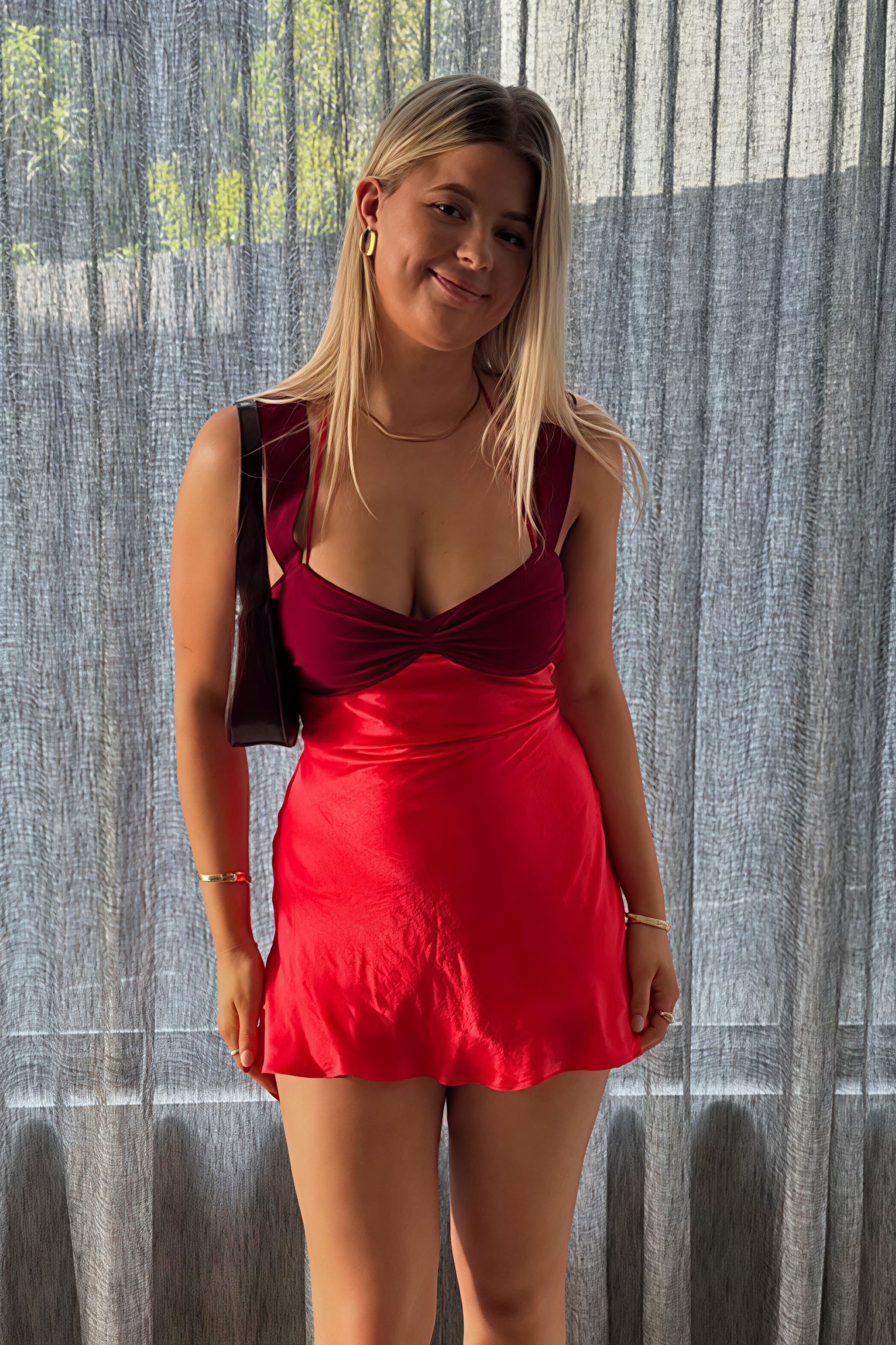 Gathered Bust Satin Panel Spaghetti Strap Cami Mini Dress