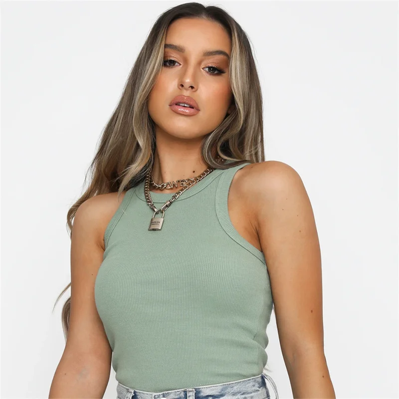 Ootddress Summer Cotton Sleeveless Vest For Women White Top Knit Ribbed Casual Tank Tops Female High Streetwear Cropped Top Camis