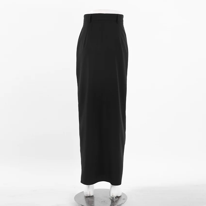Ootddress Black Long Skirt For Women Casual Streetwear High Waist Slim Bodycon Skirts Split Out Ladies Basic Straight Maxi Skirt