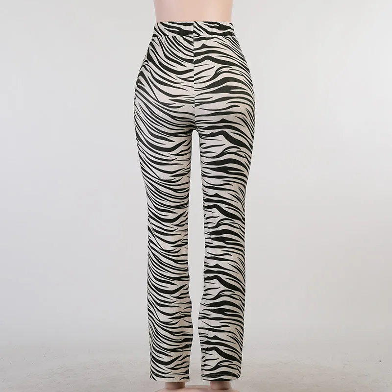 Ootddress Female Trousers Casual Zebra Print Straight Leg Pants Split Out Spring Women Streetwear High Waist Fashion Ladies Pants