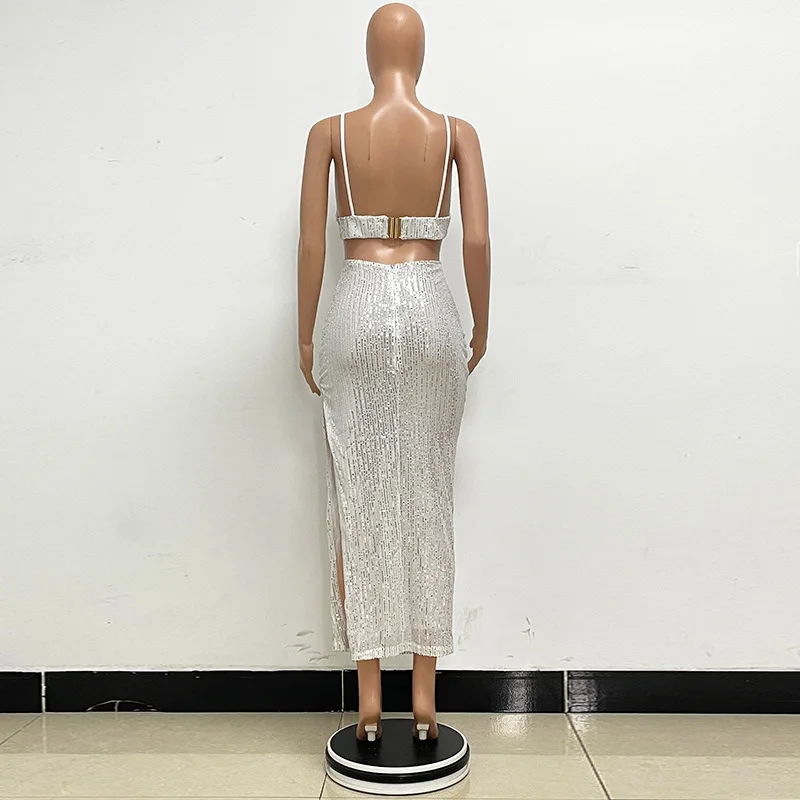 Sexy Hollow High Waist Slit Evening Dress Fashion Sequined Backless Sleeveless Elegant Party Dresses Solid Long Graduation Dress 132 undefined