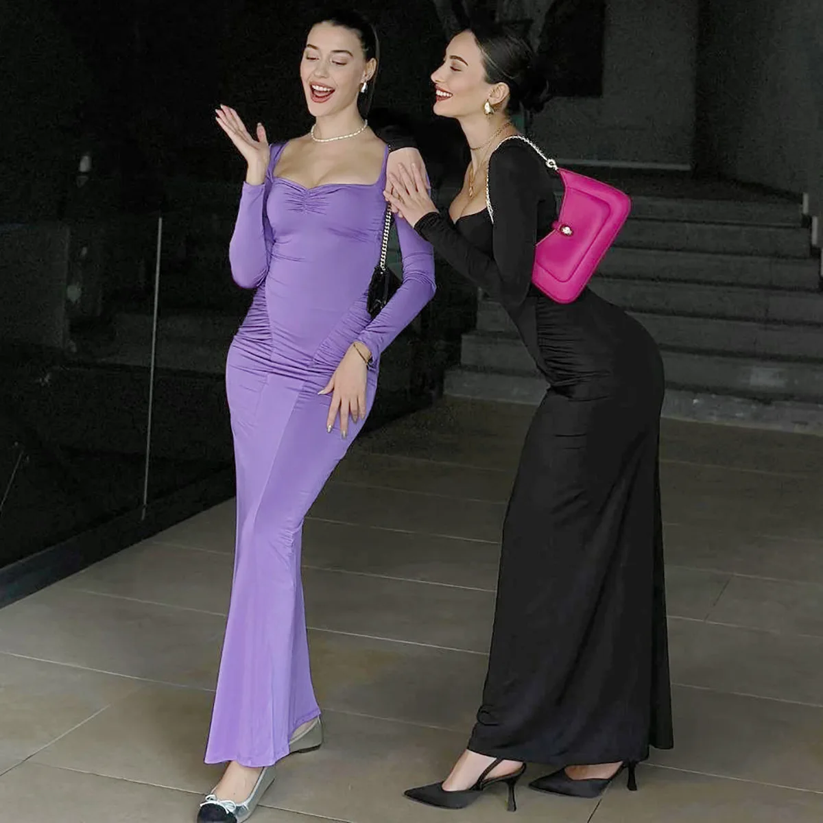 2025 Elegant Long Sleeve Party Dresses Sexy High Waist Slim Fit Women's Evening Dress Fashion Solid Color Pleated Long Dresses 7 2025 Elegant Long Sleeve Party Dresses Sexy High Waist Slim Fit Women's Evening Dress Fashion Solid Color Pleated Long Dresses