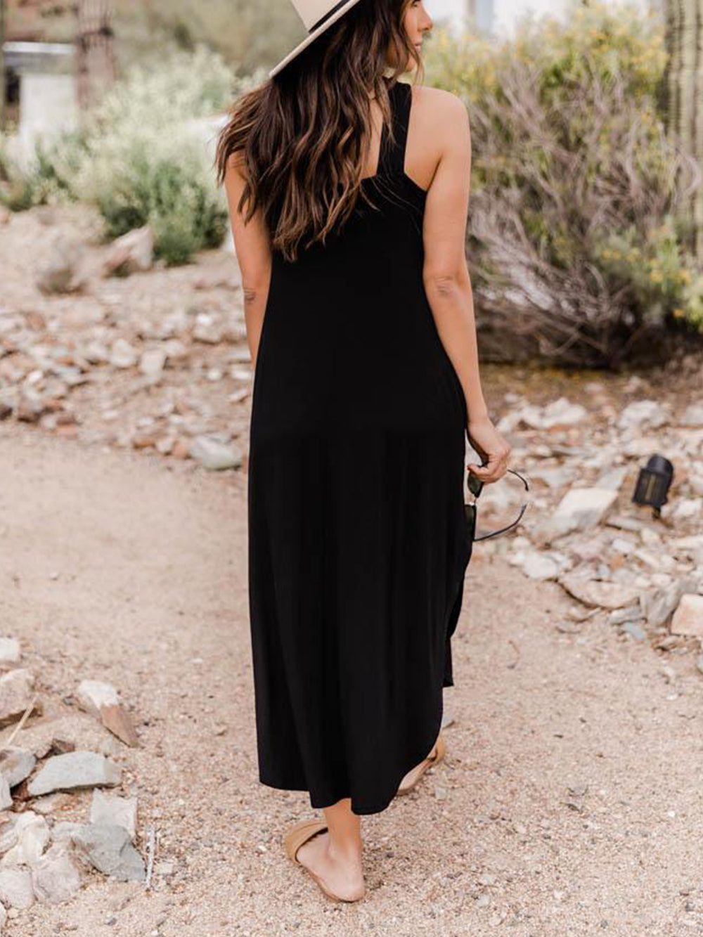 Halter Neck Ring Detail Gathered Bust Side Slit Maxi Dress