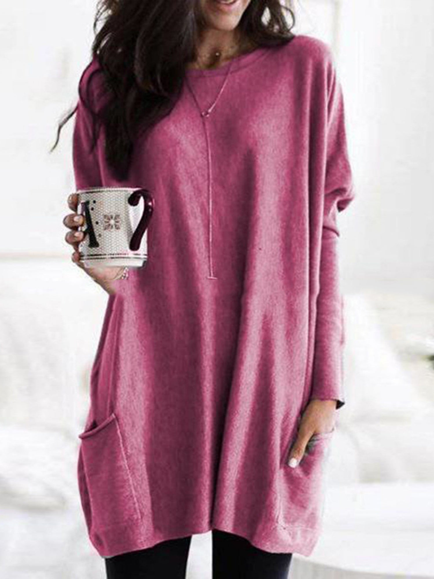 Pocket Round Neck Long Sleeve T-shirts