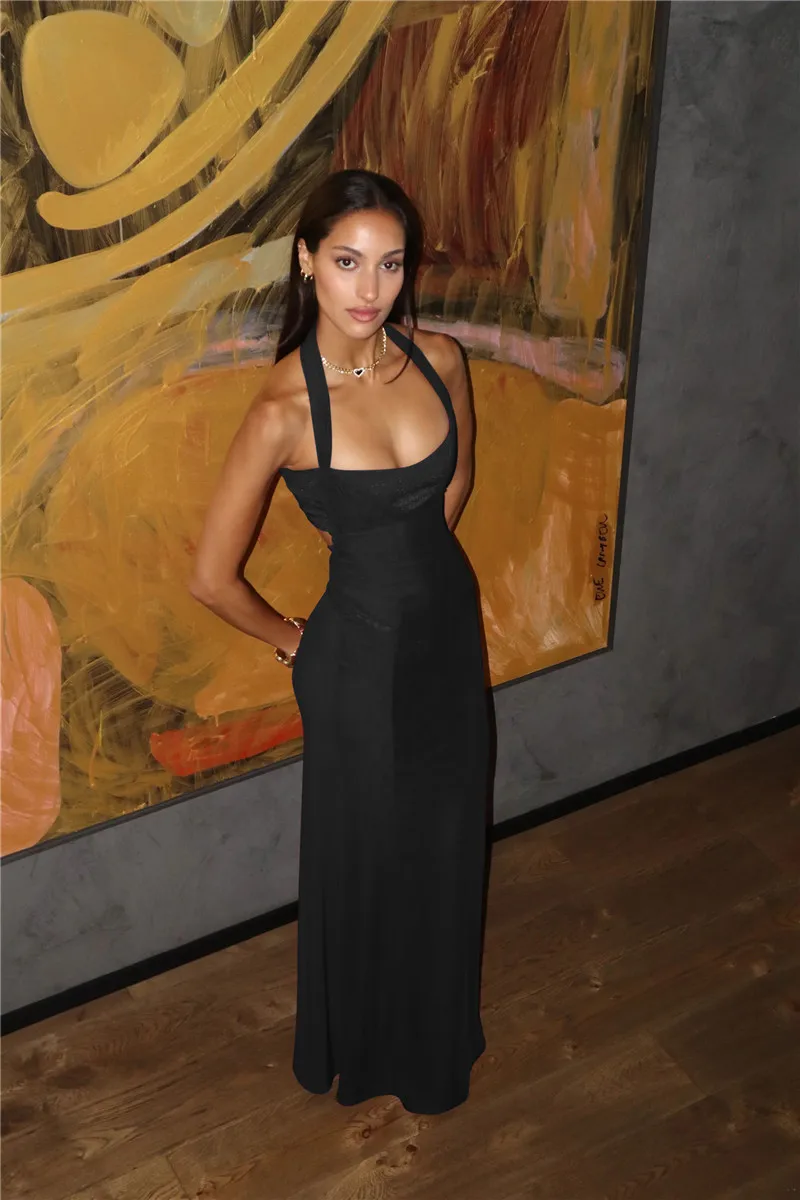 Ootddress Elegant Backless Sexy Maxi Dress For Women Fashion Lace-up Sleeveless Bodycon Club Party Evening Long Dress New
