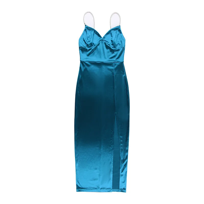 Ootddress Sexy Spaghetti Strap New Bag Buttocks Long Dress Sexy Suspender Slit Dress Diamond Shoulder Strap Party Nightclub Dress