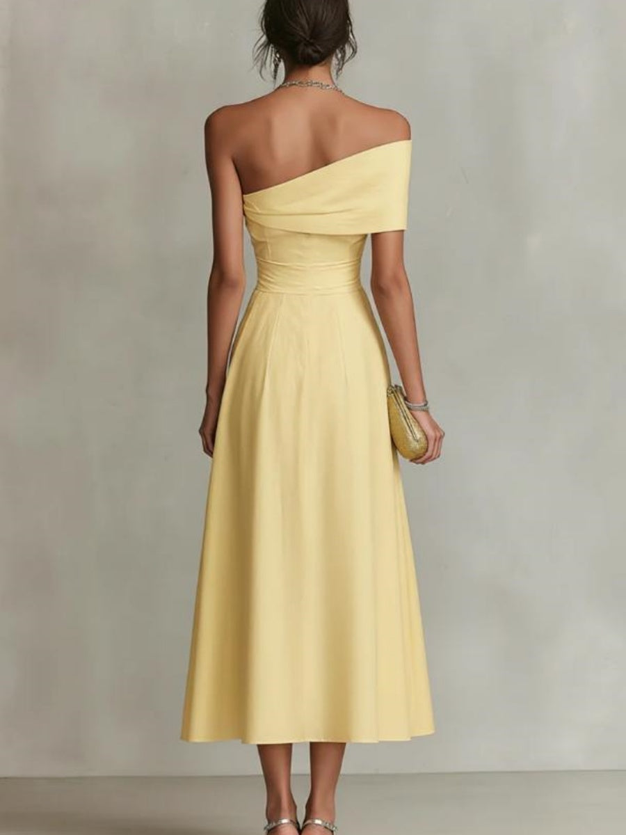 Waist Sloping Shoulders Backless Grace Midi Dresses