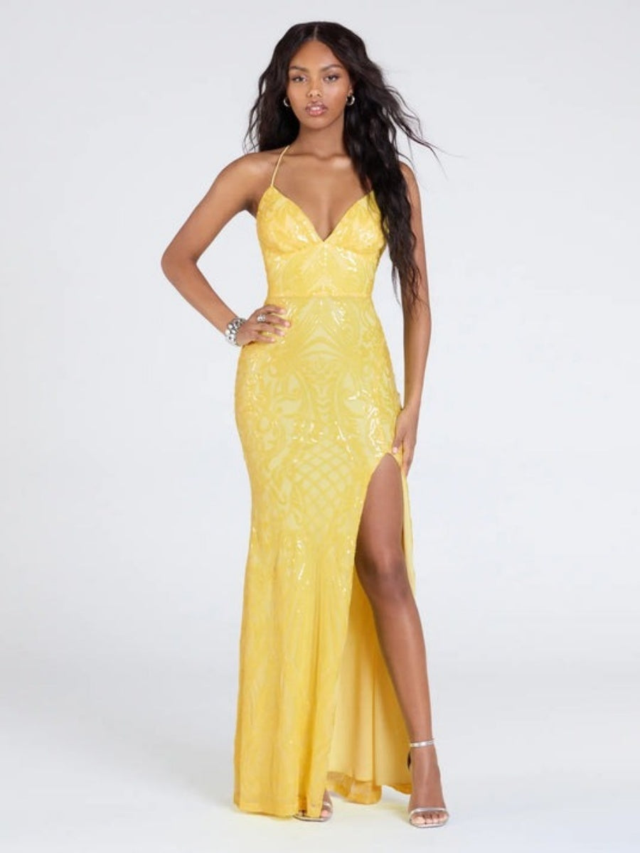 Sequins V-neck Opening Bandage Party Long Dress
