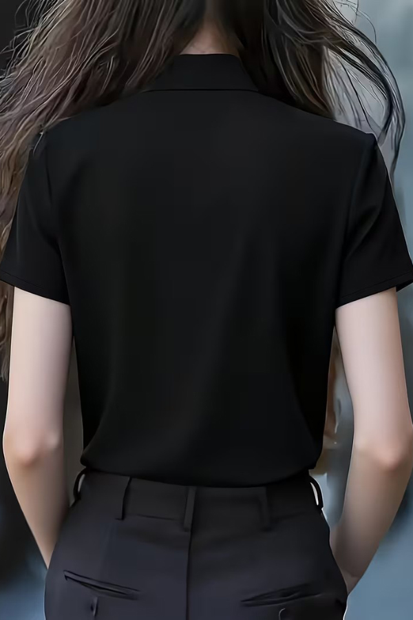 Solid Color Tie-neck Ruffle Collar Short-sleeved Casual Shirt