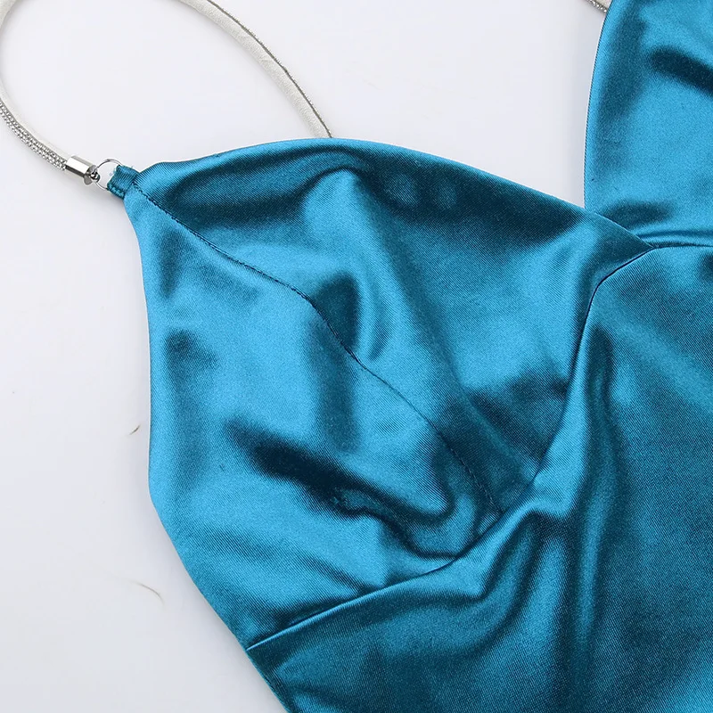 Ootddress Sexy Spaghetti Strap New Bag Buttocks Long Dress Sexy Suspender Slit Dress Diamond Shoulder Strap Party Nightclub Dress