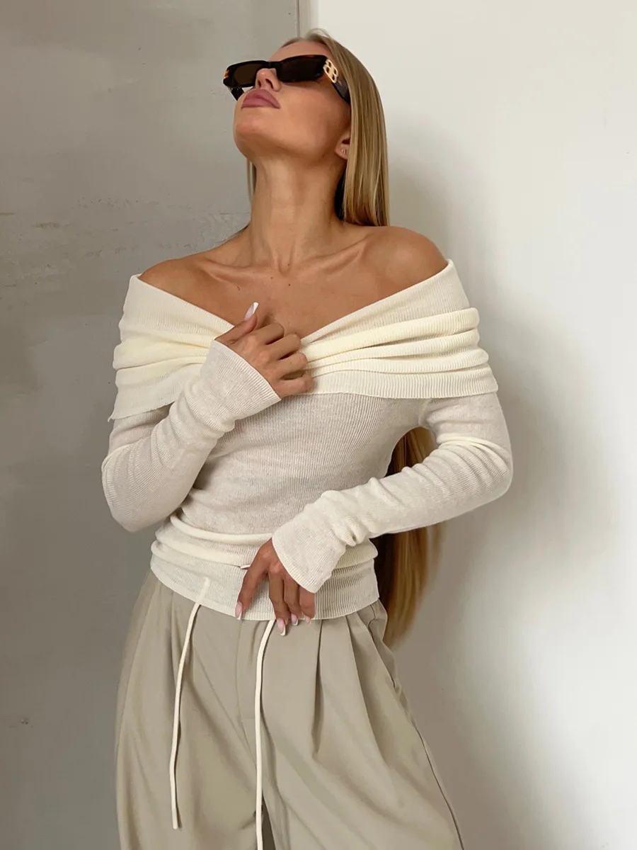 Ootddress Off-Shoulder Sexy Knit Pullover Sweater For Women Mesh See-Through Long Sleeve Backless Y2k Top Fashion Knitwear Pullover 24 Ootddress Off-Shoulder Sexy Knit Pullover Sweater For Women Mesh See-Through Long Sleeve Backless Y2k Top Fashion Knitwear Pullover