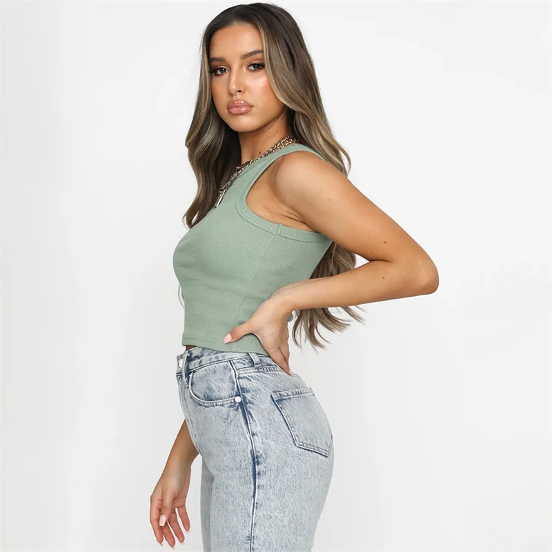 Ootddress Summer Cotton Sleeveless Vest For Women White Top Knit Ribbed Casual Tank Tops Female High Streetwear Cropped Top Camis