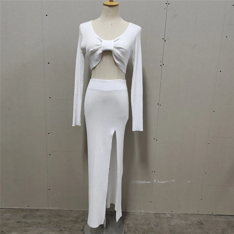 Ootddress Knitted Two Piece Dress Women Outfits Long Sleeve Crop Top and Midi Skirt High Split Out Dress Set Female Bodycon White 17 Ootddress Knitted Two Piece Dress Women Outfits Long Sleeve Crop Top and Midi Skirt High Split Out Dress Set Female Bodycon White